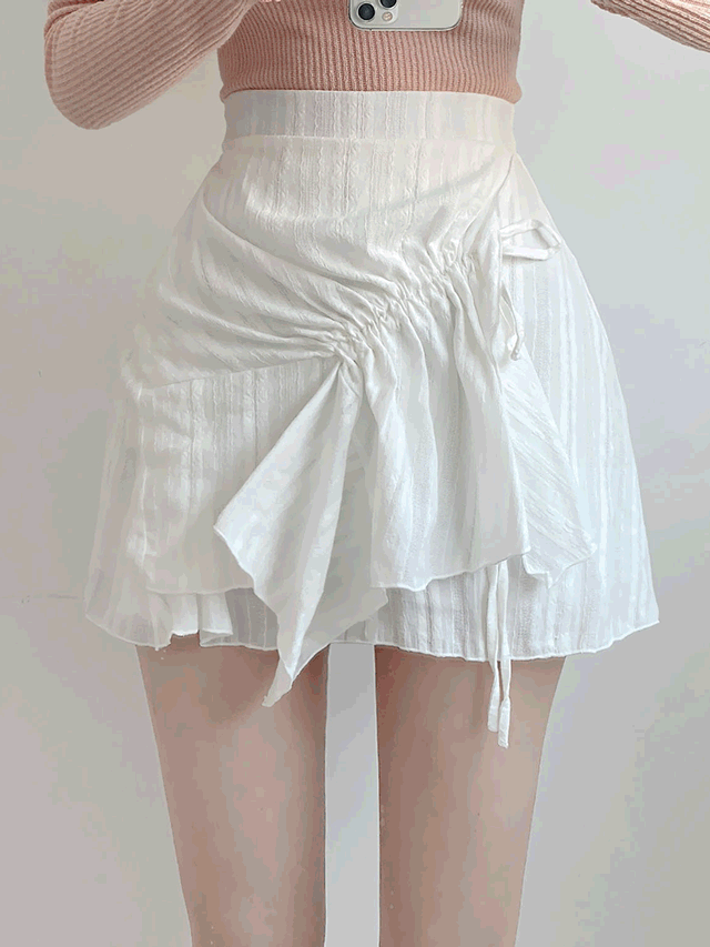 리아 셔링 끈 프릴 스커트 (2color)